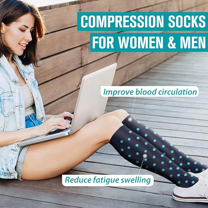 Copper Compression Socks for Women & Men (6 pairs) - Best Support for Nurses, Running, Hiking, Recovery(Black 2 Pairs/Blue 4 Pairs)