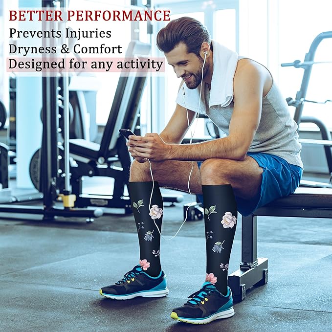 Compression Socks for Women & Men Circulation (8 Pairs) 15-20 mmHg is Best Support for Athletic Running,Hiking(Blue/Pink/Cyan/Black/Pink)
