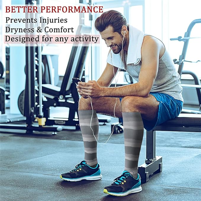 Compression Socks for Women & Men Circulation (8 Pairs) 15-20 mmHg is Best Support for Athletic Running,Hiking(Black/Black/Grey/Grey/Grey)