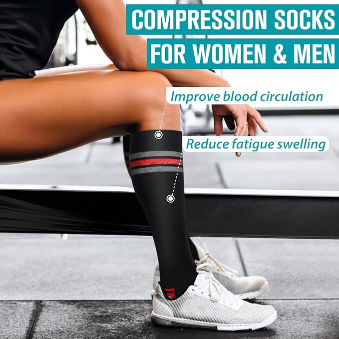 Copper Compression Socks for Women & Men (6 pairs) - Best Support for Nurses, Running, Hiking, Recovery(Black/Black/Black/Gray/Grey/White)