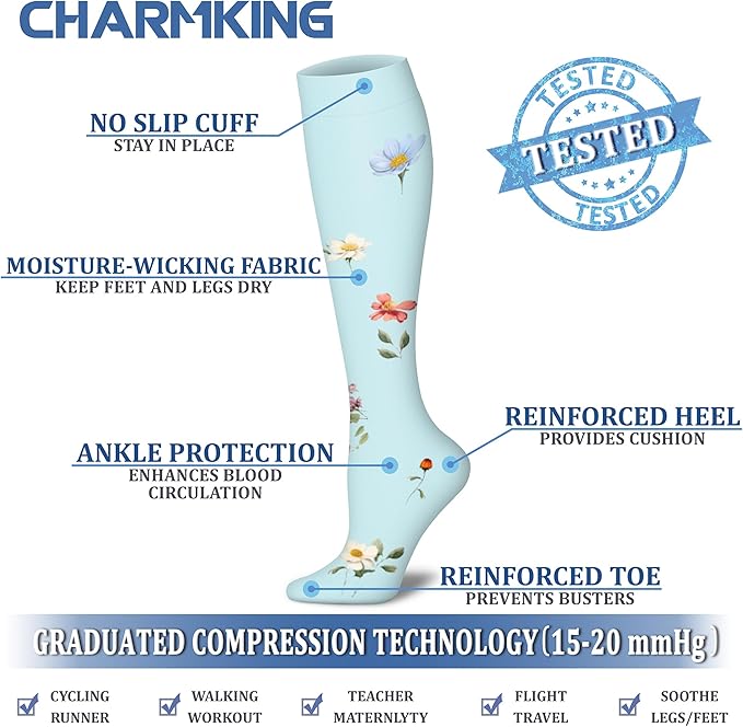 Compression Socks for Women & Men Circulation (8 Pairs) 15-20 mmHg is Best Support for Athletic Running,Hiking(Navy/White/Pink/Grey/Cyan)