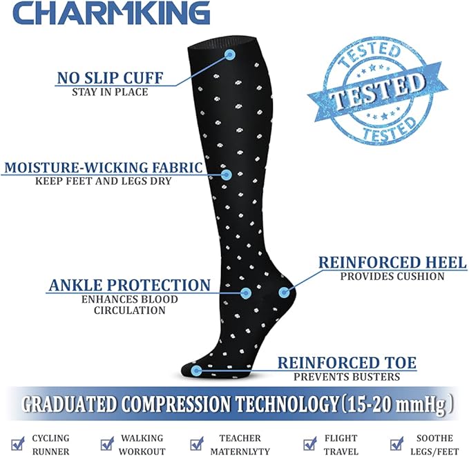 Compression Socks for Women & Men Circulation (8 Pairs) 15-20 mmHg is Best Support for Athletic Running,Hiking(Black/Black/Black/Blue/Blue)