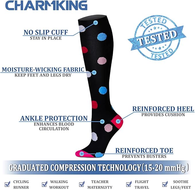 Compression Socks for Women & Men Circulation (8 Pairs) 15-20 mmHg is Best Support for Athletic Running,Hiking(Pink/Pink/Black/Black/Black)