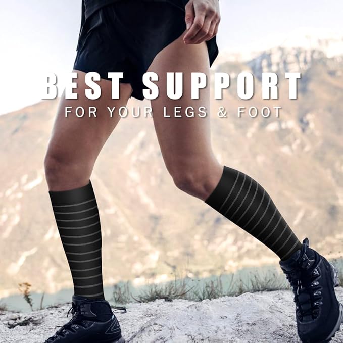 Copper Compression Socks for Women & Men (6 pairs) - Best Support for Nurses, Running, Hiking, Recovery(Black Stripe 6 Pairs)