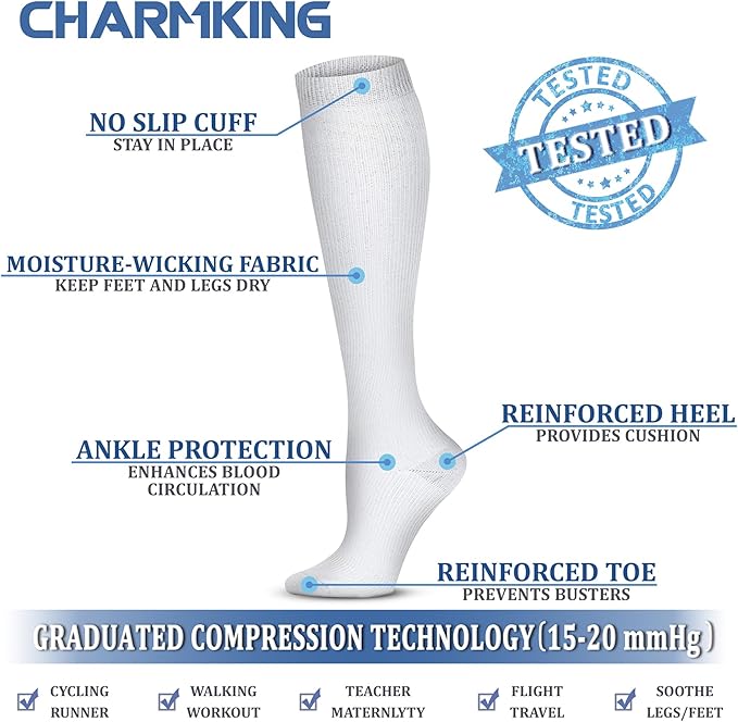 Compression Socks for Women & Men Circulation (8 Pairs) 15-20 mmHg is Best Support for Athletic Running,Hiking(Black/Black/White/Grey/Beige)