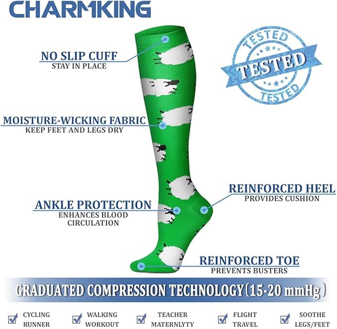 Compression Socks for Women & Men Circulation (8 Pairs) 15-20 mmHg is Best Support for Athletic Running,Hiking(Yellow/Black/Blue/Black/Red)
