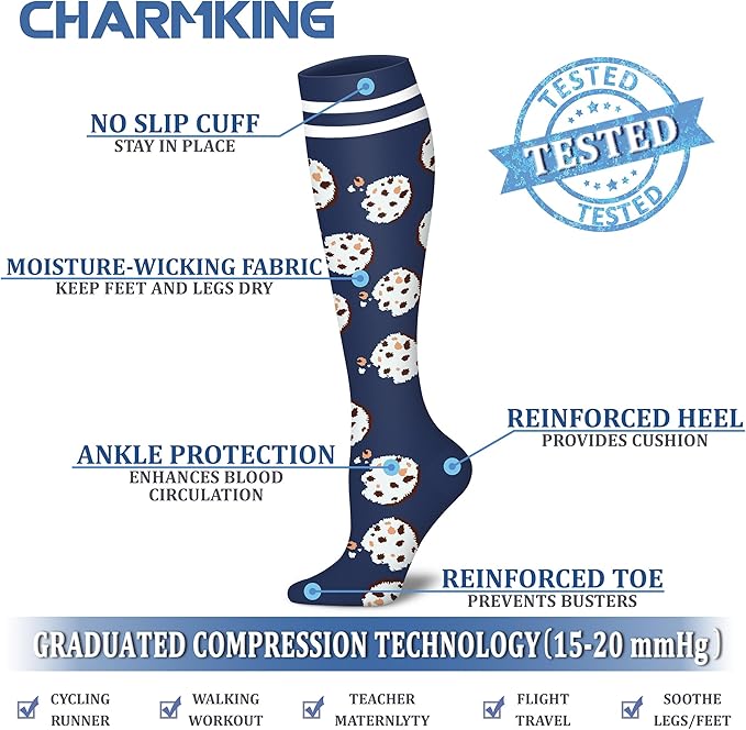 Compression Socks for Women & Men Circulation (8 Pairs) 15-20 mmHg is Best Support for Athletic Running,Hiking(Black/Yellow/Cyan/Rose/Blue)