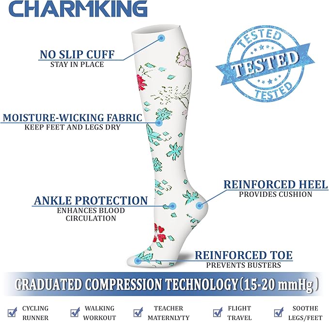 Compression Socks for Women & Men Circulation (8 Pairs) 15-20 mmHg is Best Support for Athletic Running,Hiking(Green/Black/White/Green/Green)