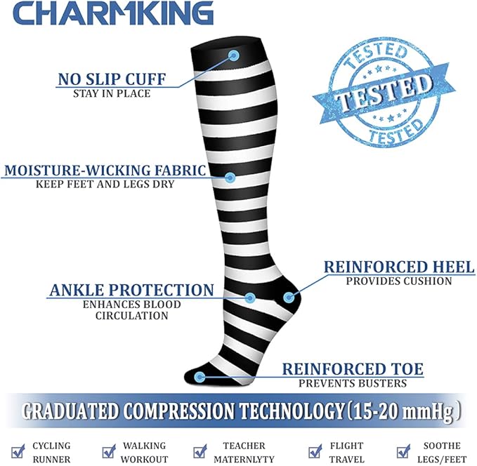 Compression Socks for Women & Men Circulation (8 Pairs) 15-20 mmHg is Best Support for Athletic Running,Hiking(Yellow/Gray/Red/Rainbow/White)