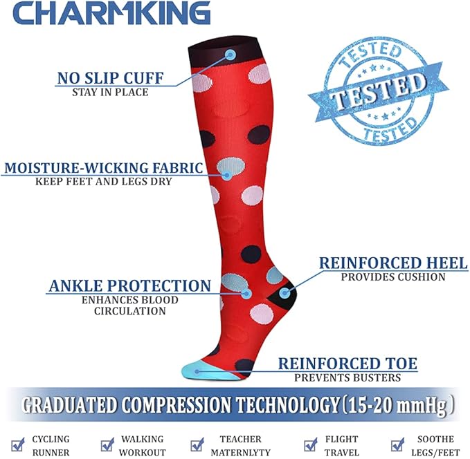 Compression Socks for Women & Men Circulation (8 Pairs) 15-20 mmHg is Best Support for Athletic Running,Hiking(Blue/White/Navy/Red/Blue)