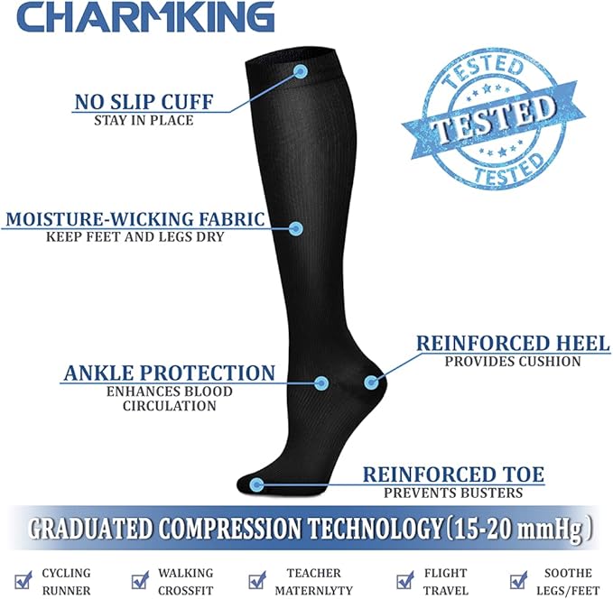 Compression Socks for Women & Men Circulation (8 Pairs) 15-20 mmHg is Best Support for Athletic Running,Hiking(Black/Black/Black/Black/Beige)