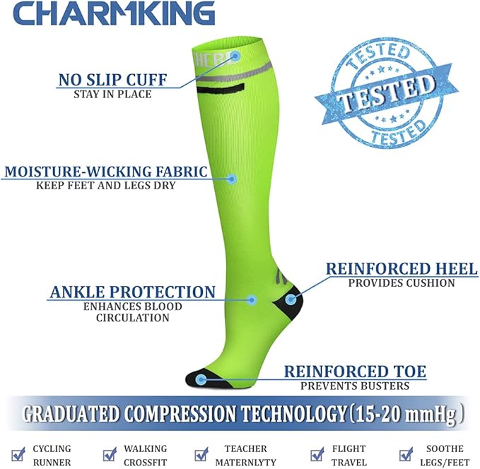Compression Socks for Women & Men Circulation (8 Pairs) 15-20 mmHg is Best Support for Athletic Running,Hiking(Black/Black/Blue/Blue/Green)