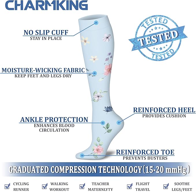 Compression Socks for Women & Men Circulation (8 Pairs) 15-20 mmHg is Best Support for Athletic Running,Hiking(Blue/Pink/Cyan/Black/Pink)