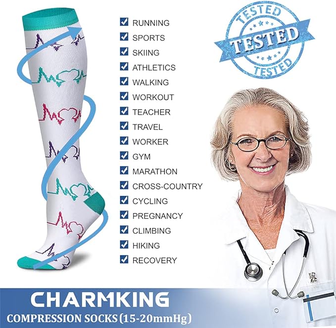 Compression Socks for Women & Men Circulation (8 Pairs) 15-20 mmHg is Best Support for Athletic Running,Hiking(Navy/Gray/Black/Blue/Black)