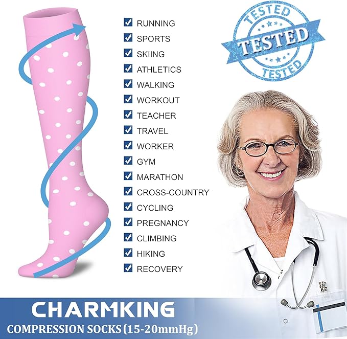 Compression Socks for Women & Men Circulation (8 Pairs) 15-20 mmHg is Best Support for Athletic Running,Hiking(Pink/Pink/Pink/Pink/Pink)