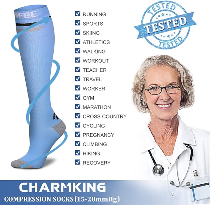 Compression Socks for Women & Men Circulation (8 Pairs) 15-20 mmHg is Best Support for Athletic Running,Hiking(Black/Black/Blue/Blue/Green)
