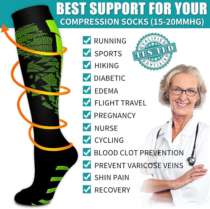 Copper Compression Socks for Women & Men (6 pairs) - Best Support for Nurses, Running, Hiking, Recovery(Black 6 Pairs)