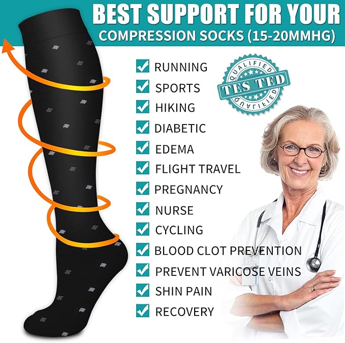 Copper Compression Socks for Women & Men (6 pairs) - Best Support for Nurses, Running, Hiking, Recovery(Black Stripe 6 Pairs)