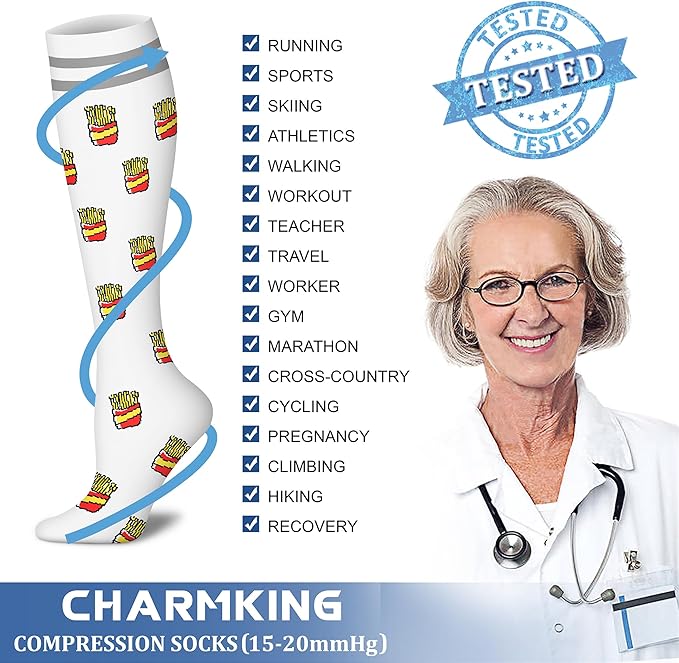 Compression Socks for Women & Men Circulation (8 Pairs) 15-20 mmHg is Best Support for Athletic Running,Hiking(Black/Yellow/Cyan/Rose/Blue)