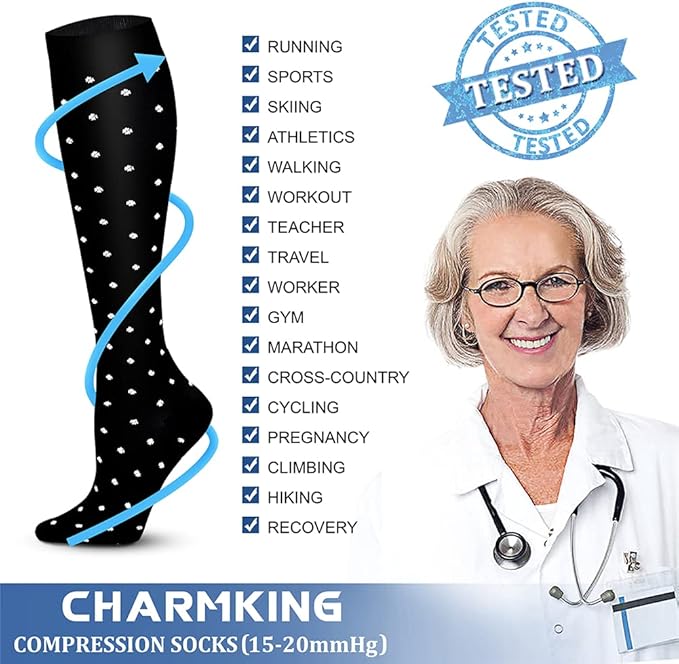 Compression Socks for Women & Men Circulation (8 Pairs) 15-20 mmHg is Best Support for Athletic Running,Hiking(Black/Black/Grey/Grey/Grey)