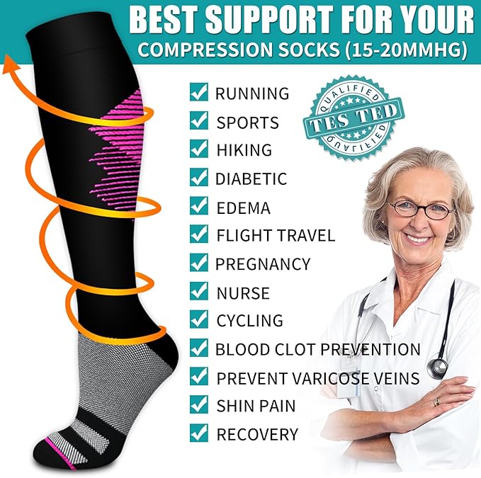 Copper Compression Socks for Women & Men (6 pairs) - Best Support for Nurses, Running, Hiking, Recovery(Black 6 Pairs)