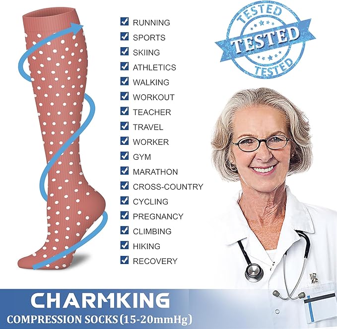 Compression Socks for Women & Men Circulation (8 Pairs) 15-20 mmHg is Best Support for Athletic Running,Hiking(Beige/Pink/Pink/Pink/Pink)