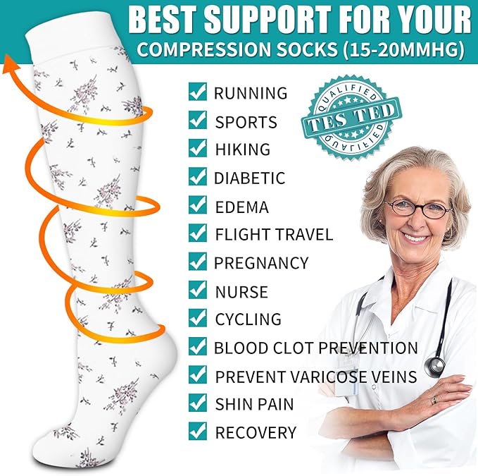 Copper Compression Socks for Women & Men (6 pairs) - Best Support for Nurses, Running, Hiking, Recovery(Navy/White/Pink/Navy/Pink/Navy)