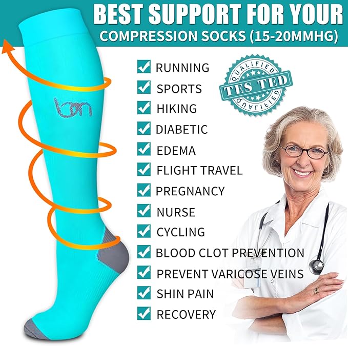 Copper Compression Socks for Women & Men (6 pairs) - Best Support for Nurses, Running, Hiking, Recovery(Red/Blue/White/Black/Green/Blue)