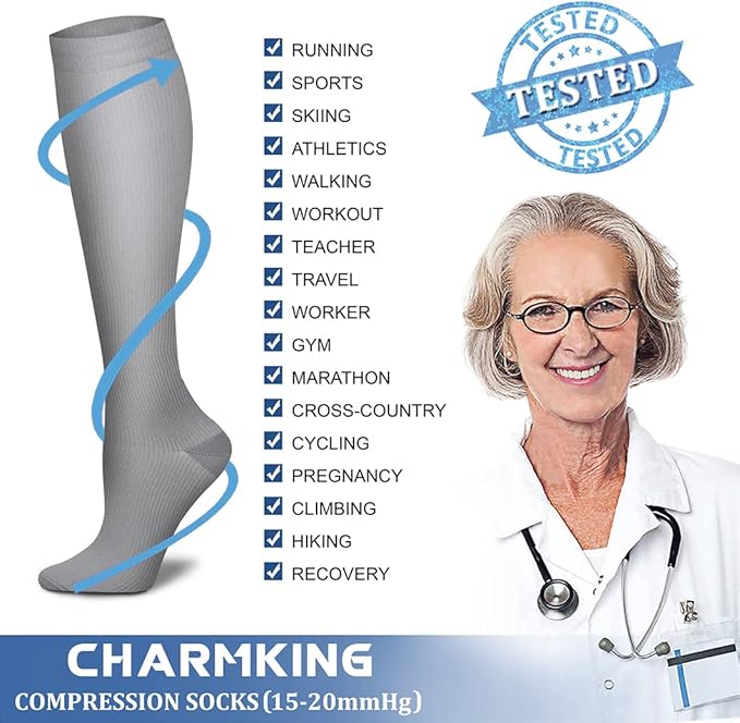 Compression Socks for Women & Men Circulation (8 Pairs) 15-20 mmHg is Best Support for Athletic Running,Hiking(Black/Black/Black/Grey/Pink)