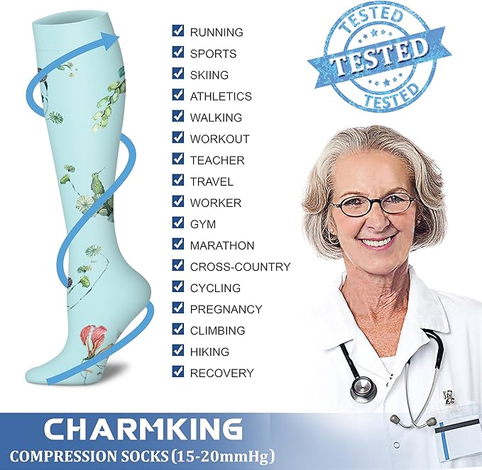 Compression Socks for Women & Men Circulation (8 Pairs) 15-20 mmHg is Best Support for Athletic Running,Hiking(Navy/White/Pink/Grey/Cyan)