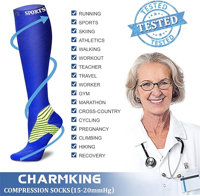 Compression Socks for Women & Men Circulation (8 Pairs) 15-20 mmHg is Best Support for Athletic Running,Hiking(Black/Black/Red/Yellow/Orange)