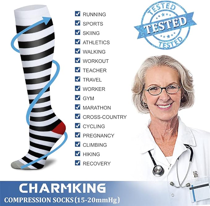 Compression Socks for Women & Men Circulation (8 Pairs) 15-20 mmHg is Best Support for Athletic Running,Hiking(Pink/Rainbow/Cyan/White/Blue)