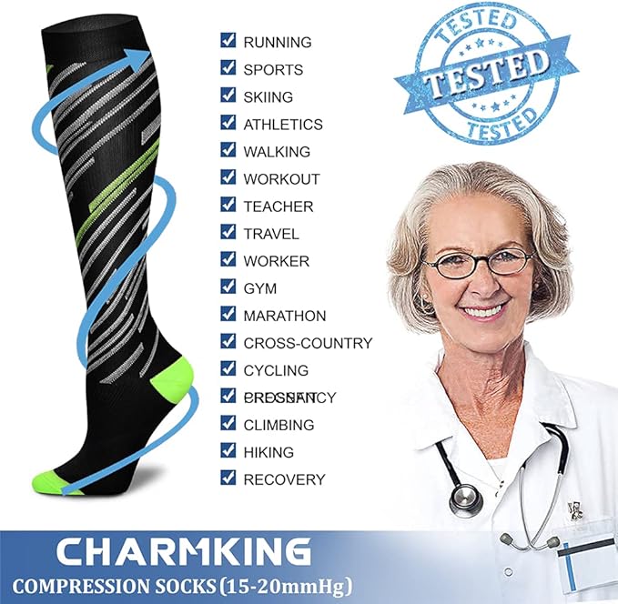 Compression Socks for Women & Men Circulation (8 Pairs) 15-20 mmHg is Best Support for Athletic Running,Hiking(Orange/Red/Green/White/Blue)