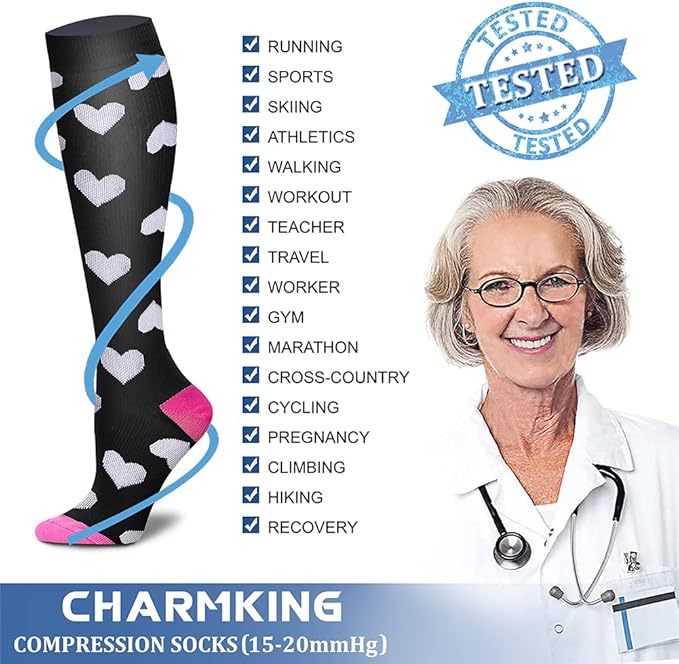 Compression Socks for Women & Men Circulation (8 Pairs) 15-20 mmHg is Best Support for Athletic Running,Hiking(Pink/Pink/Black/Black/Black)