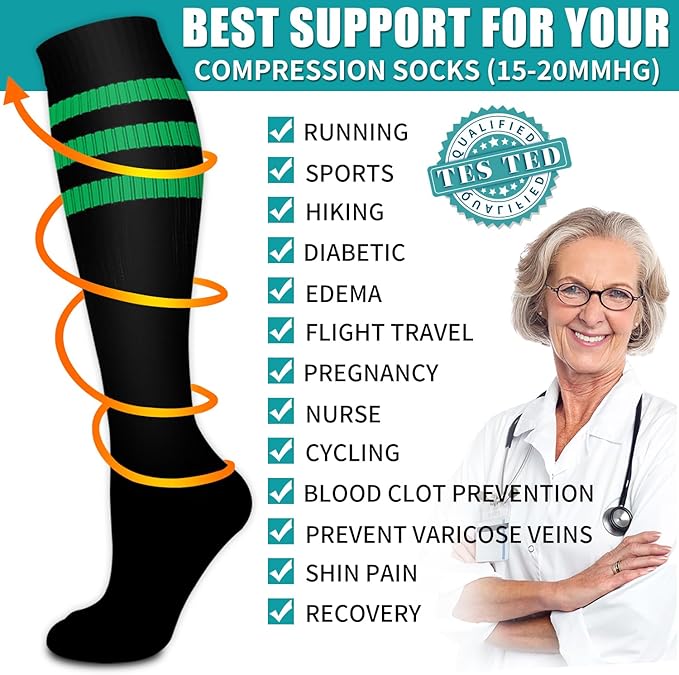 Copper Compression Socks for Women & Men (6 pairs) - Best Support for Nurses, Running, Hiking, Recovery(Black Stripe Series 6 Pairs)