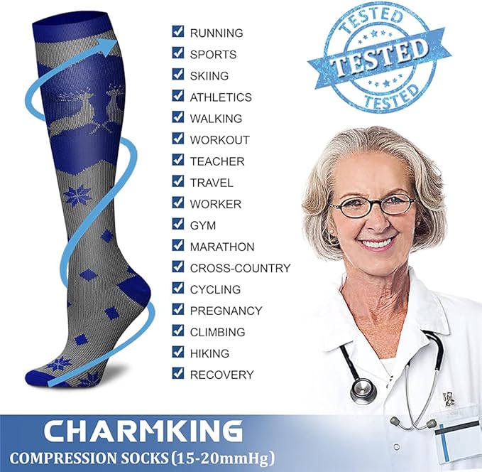 Compression Socks for Women & Men Circulation (8 Pairs) 15-20 mmHg is Best Support for Athletic Running,Hiking(Navy/Black/Black/Black/Gray)