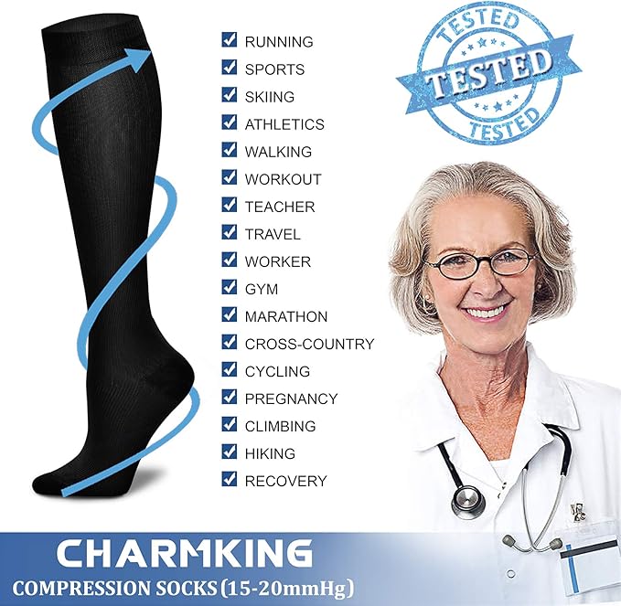Compression Socks for Women & Men Circulation (8 Pairs) 15-20 mmHg is Best Support for Athletic Running,Hiking(Black/Black/Black/Black/Black/Black)