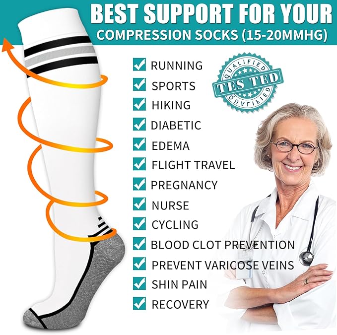 Copper Compression Socks for Women & Men (6 pairs) - Best Support for Nurses, Running, Hiking, Recovery(Black/Black/Black/Gray/Grey/White)