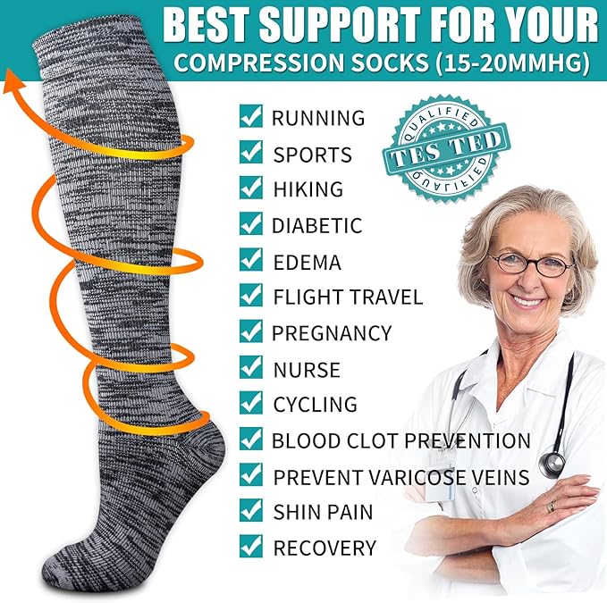 Copper Compression Socks for Women & Men (6 pairs) - Best Support for Nurses, Running, Hiking, Recovery(Black 3 Pairs/Gray 3 Pairs)