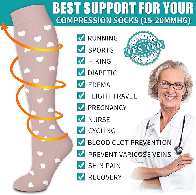 Copper Compression Socks for Women & Men (6 pairs) - Best Support for Nurses, Running, Hiking, Recovery(Black/Navy/Gray/White/Red/Pink)