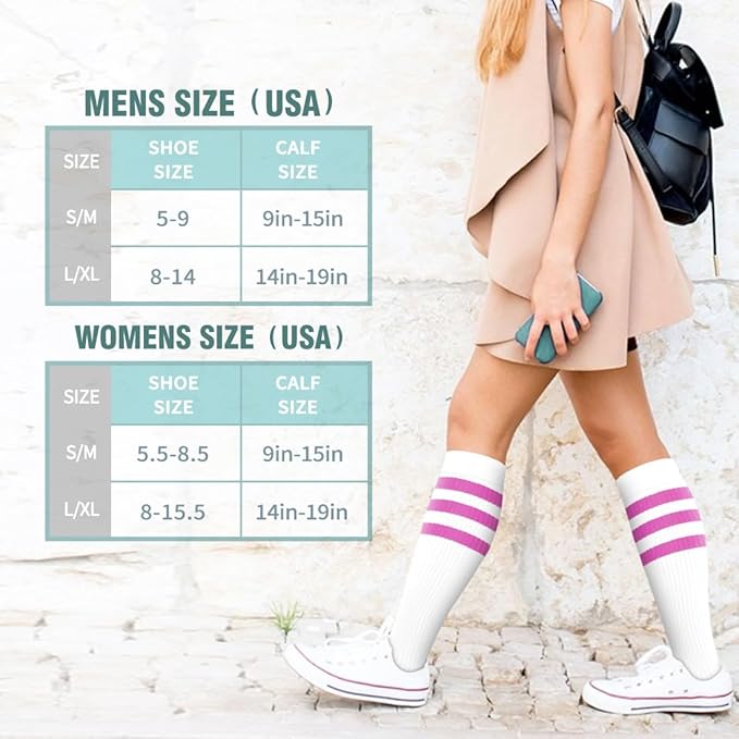Copper Compression Socks for Women & Men (6 pairs) - Best Support for Nurses, Running, Hiking, Recovery(White Stripe Series 6 Pairs)