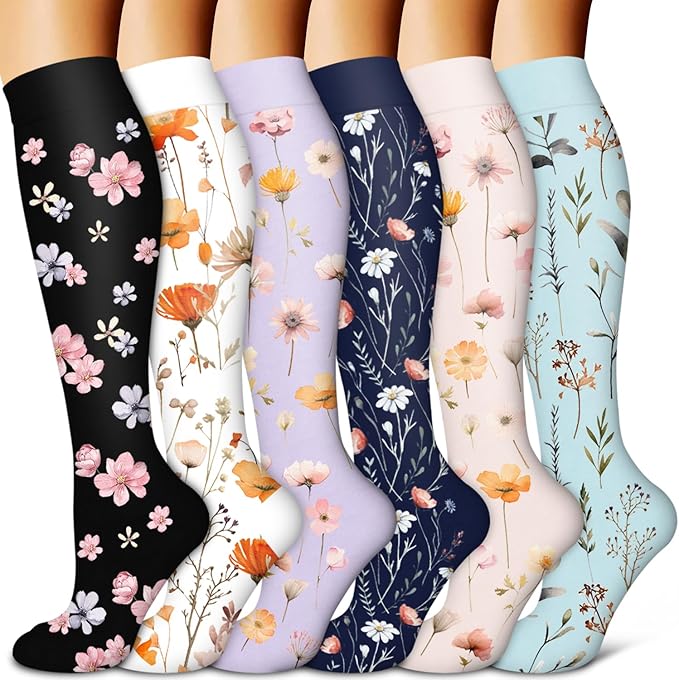 Copper Compression Socks for Women & Men (6 pairs) - Best Support for Nurses, Running, Hiking, Recovery（Black/White/Purple/Navy/Pink/Blue）