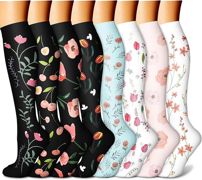 Compression Socks for Women & Men Circulation (8 Pairs) 15-20 mmHg is Best Support for Athletic Running,Hiking（Black/Black/Blue/White/White）