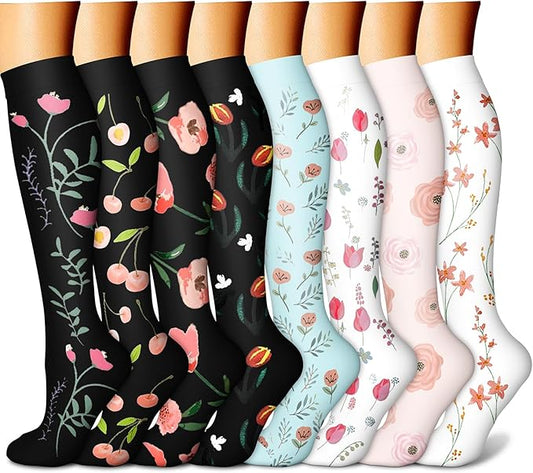 Compression Socks for Women & Men Circulation (8 Pairs) 15-20 mmHg is Best Support for Athletic Running,Hiking（Black/Black/Blue/White/White）