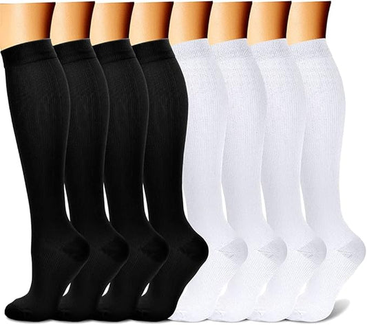 Compression Socks for Women & Men Circulation (8 Pairs) 15-20 mmHg is Best Support for Athletic Running,Hiking（Black/Black/Black/White/White）