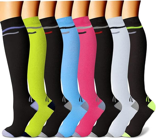 Compression Socks for Women & Men Circulation (8 Pairs) 15-20 mmHg is Best Support for Athletic Running,Hiking（Black/Black/Blue/Blue/Green）