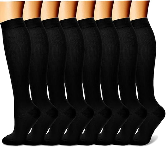 Compression Socks for Women & Men Circulation (8 Pairs) 15-20 mmHg is Best Support for Athletic Running,Hiking（Black/Black/Black/Black/Black/Black）