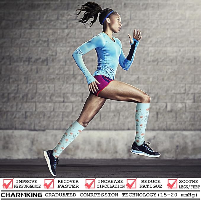 Compression Socks for Women & Men Circulation (8 Pairs) 15-20 mmHg is Best Support for Athletic Running,Hiking（Black/Black/Blue/White/White）