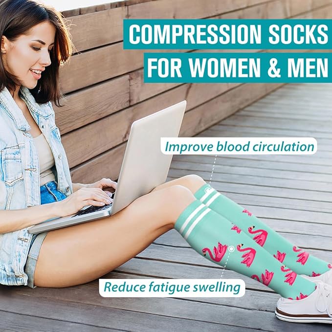 Copper Compression Socks for Women & Men (6 pairs) - Best Support for Nurses, Running, Hiking, Recovery（Gray/Blue/Blue/Beige/Green/Red）