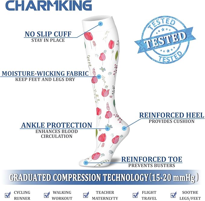 Compression Socks for Women & Men Circulation (8 Pairs) 15-20 mmHg is Best Support for Athletic Running,Hiking（Black/Black/Blue/White/White）